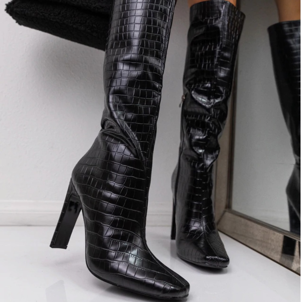 Miss Lola black croc boots